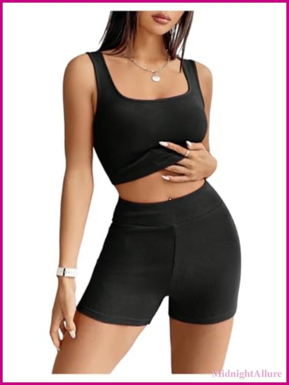 2 Piece Biker Shorts Set Crop Tank Top Workout Outfits Summer Gym Clothes